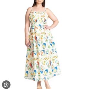 Eloquii shirred bodice summer print lobster maxi dress